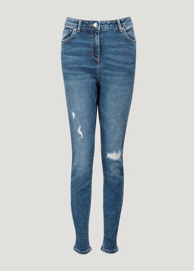 Papaya Petite April Mid Wash Ripped Super Skinny Jeans