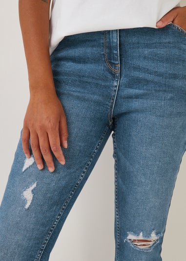 Papaya Petite April Mid Wash Ripped Super Skinny Jeans