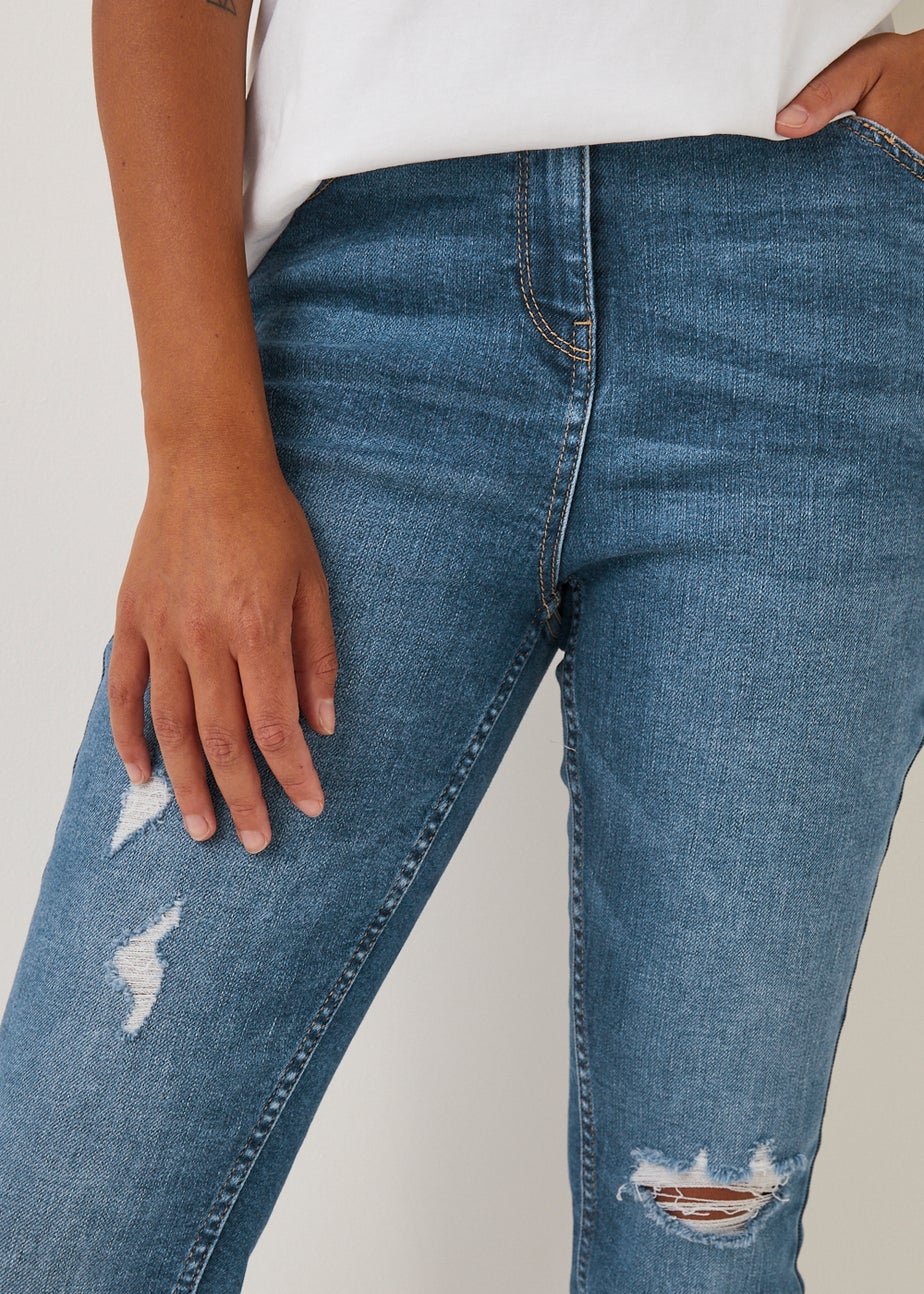 Papaya Petite April Mid Wash Ripped Super Skinny Jeans