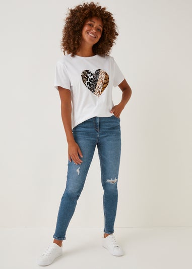 Papaya Petite April Mid Wash Ripped Super Skinny Jeans