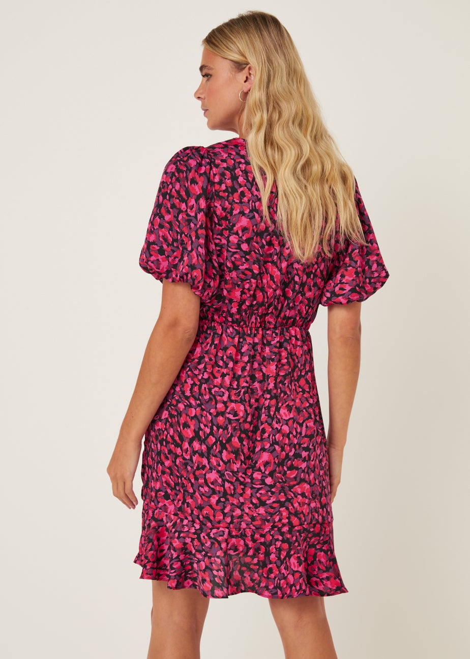 Be Beau Pink Leopard Print Frill Mini Dress
