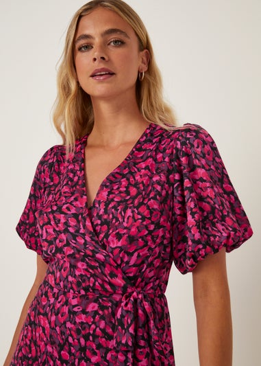 Be Beau Pink Leopard Print Frill Mini Dress