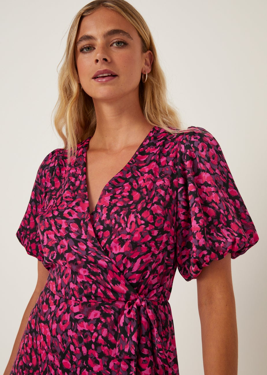 Be Beau Pink Leopard Print Frill Mini Dress