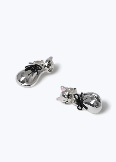 Silver Halloween Cat Mini Drop Earrings