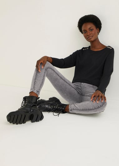 Papaya Petite Rosie Grey Biker Jeggings