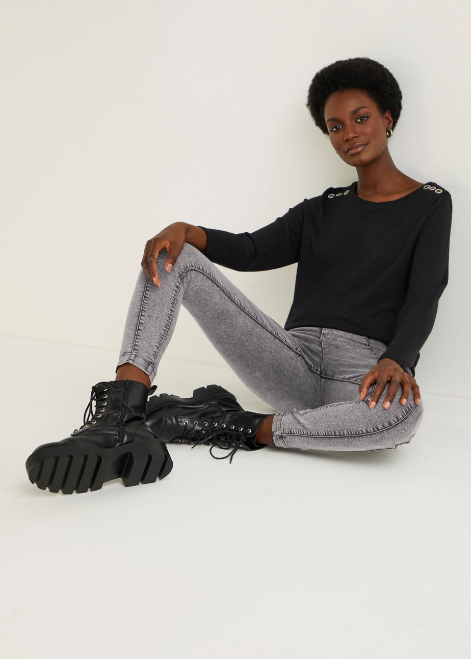 Papaya Petite Rosie Grey Biker Jeggings