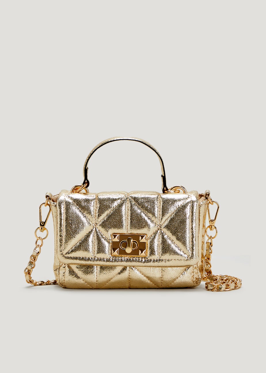 Gold Quilted Handle Mini Bag