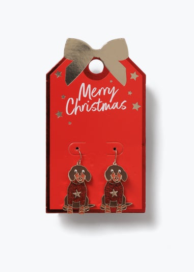 Red Christmas Novelty Dog Drop Earrings