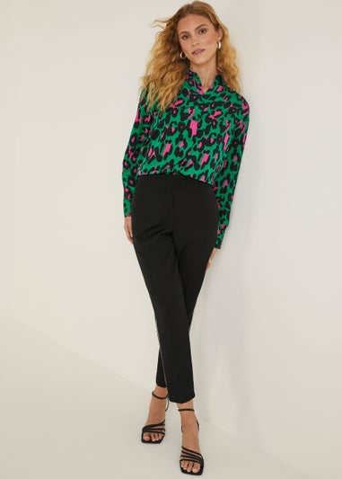 Be Beau Green Leopard Print Satin Shirt