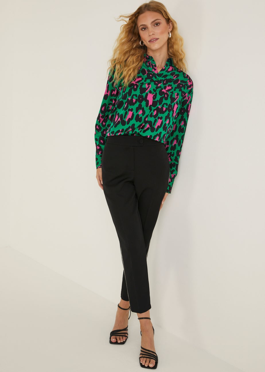 Be Beau Green Leopard Print Satin Shirt