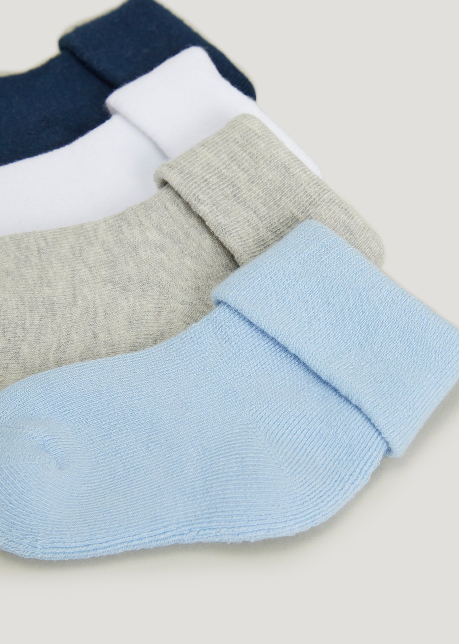 4 Pack Blue Terry Tot Baby Socks (Newborn-12mths)