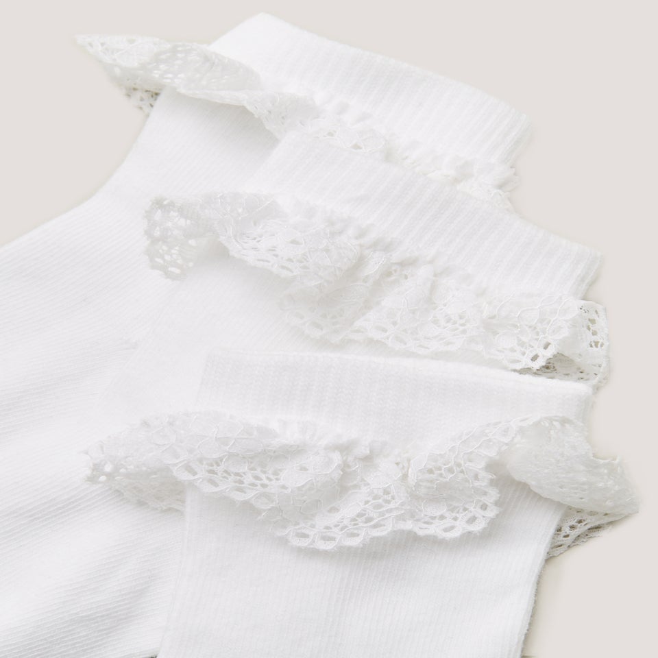 3 Pack White Frill Baby Socks (Newborn-12mths)