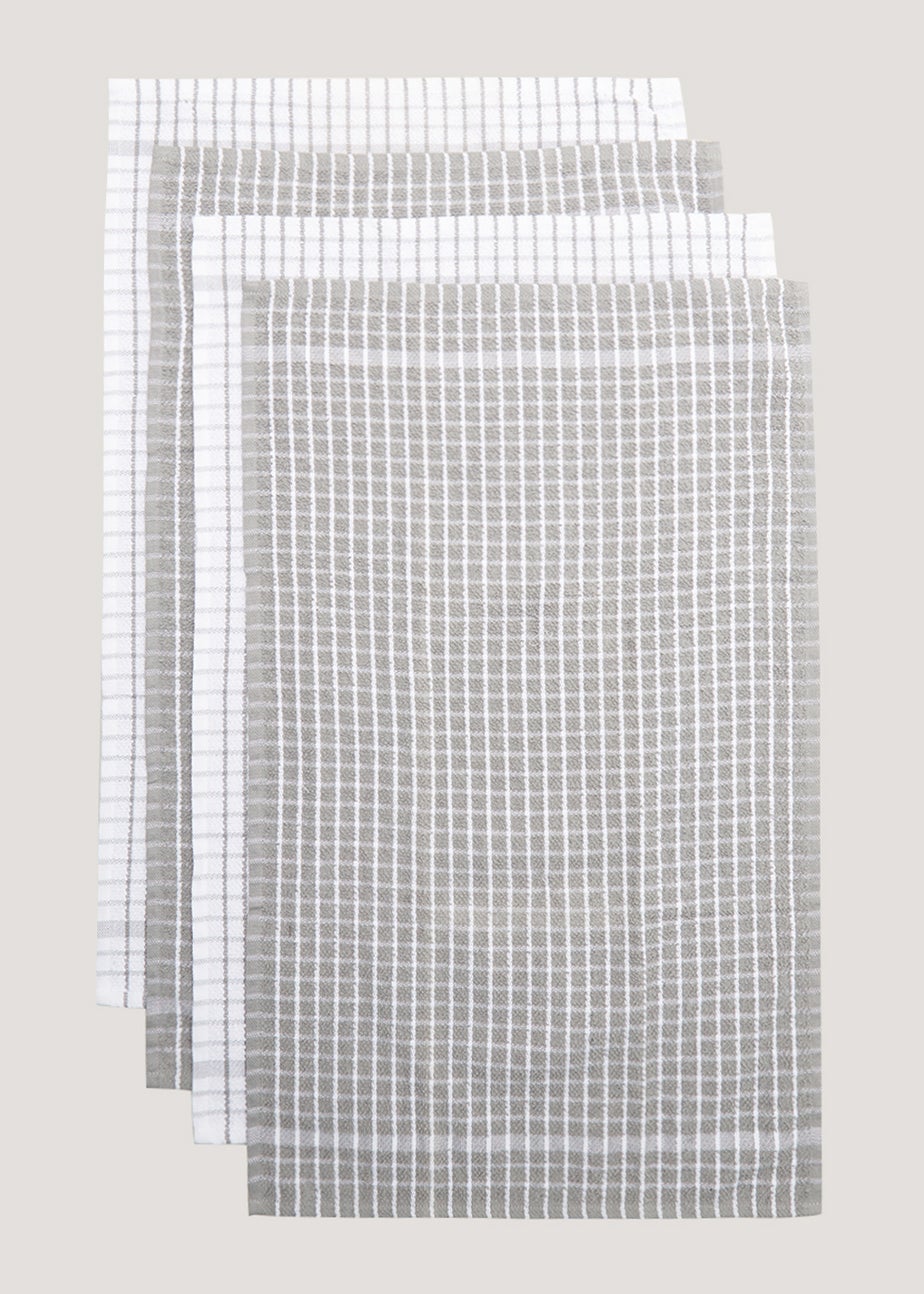 4 Pack Grey Check Terry Tea Towels