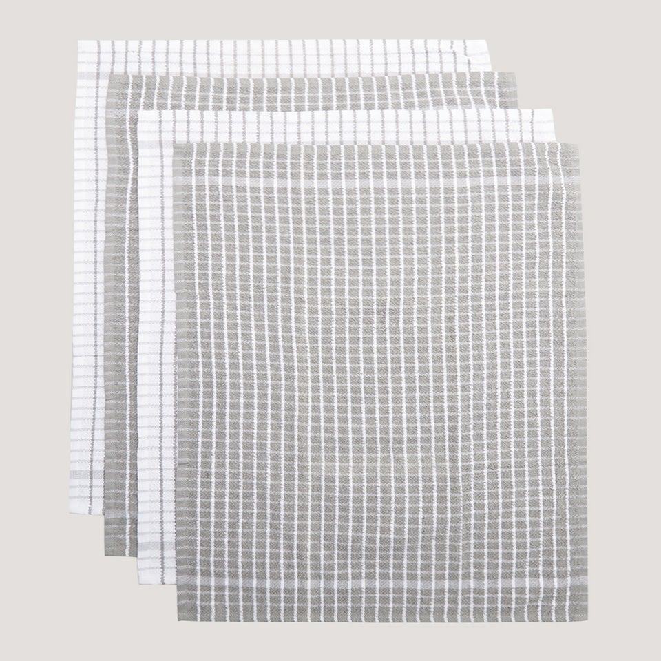 4 Pack Grey Check Terry Tea Towels