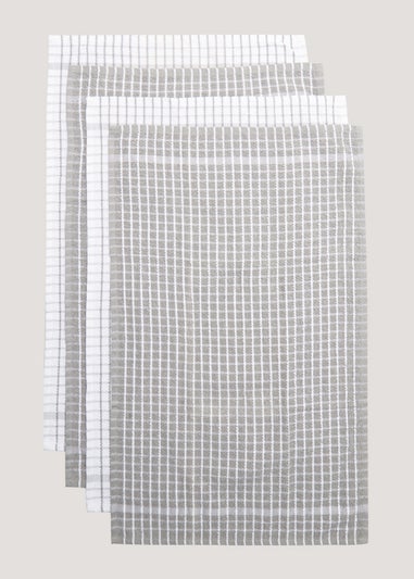 4 Pack Grey Check Terry Tea Towels