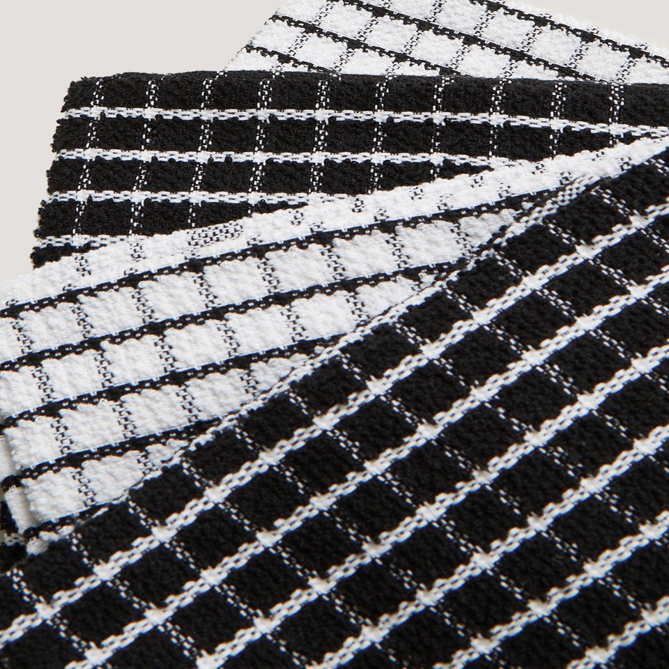 4 Pack Black Check Terry Tea Towels