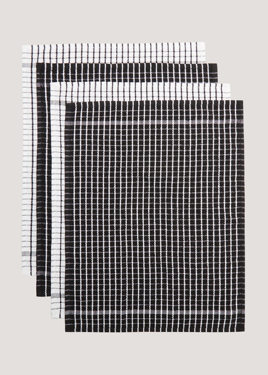 4 Pack Black Check Terry Tea Towels
