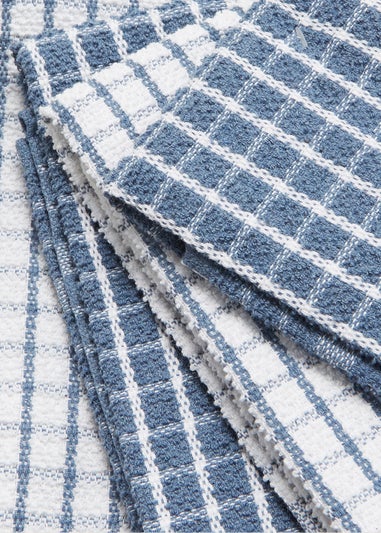 4 Pack Blue Check Terry Tea Towels (60cm x 45cm)
