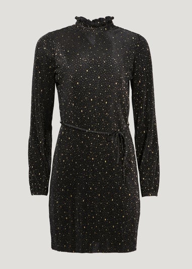 Black Star Foil Mini Plisse Dress