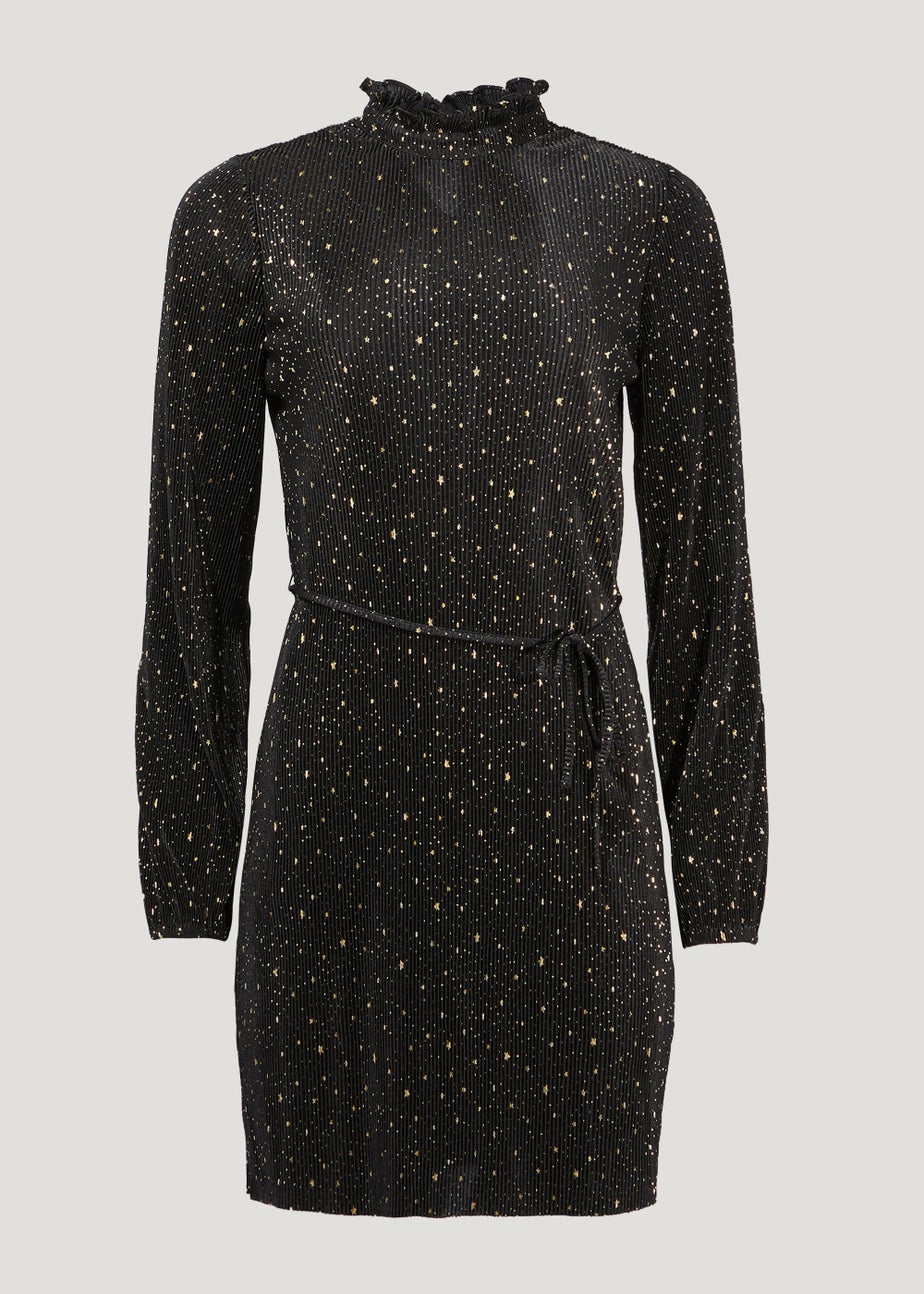 Black Star Foil Mini Plisse Dress