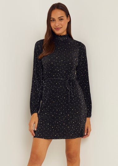 Black Star Foil Mini Plisse Dress