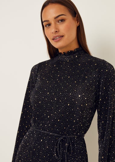 Black Star Foil Mini Plisse Dress