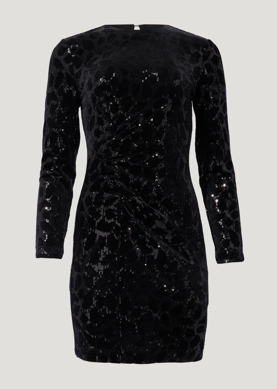 Be Beau Black Leopard Print Sequin Jersey Dress