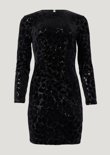 Be Beau Black Leopard Print Sequin Jersey Dress