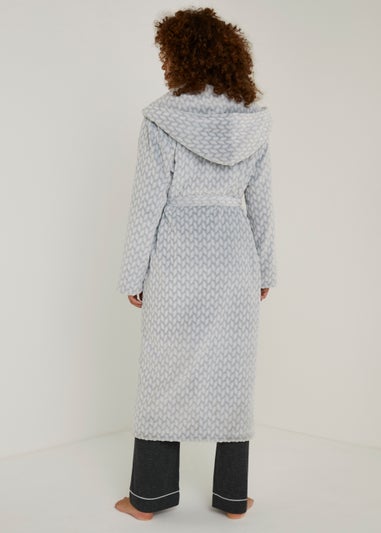 Grey Cable Longline Hooded Dressing Gown