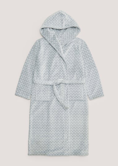 Grey Cable Longline Hooded Dressing Gown