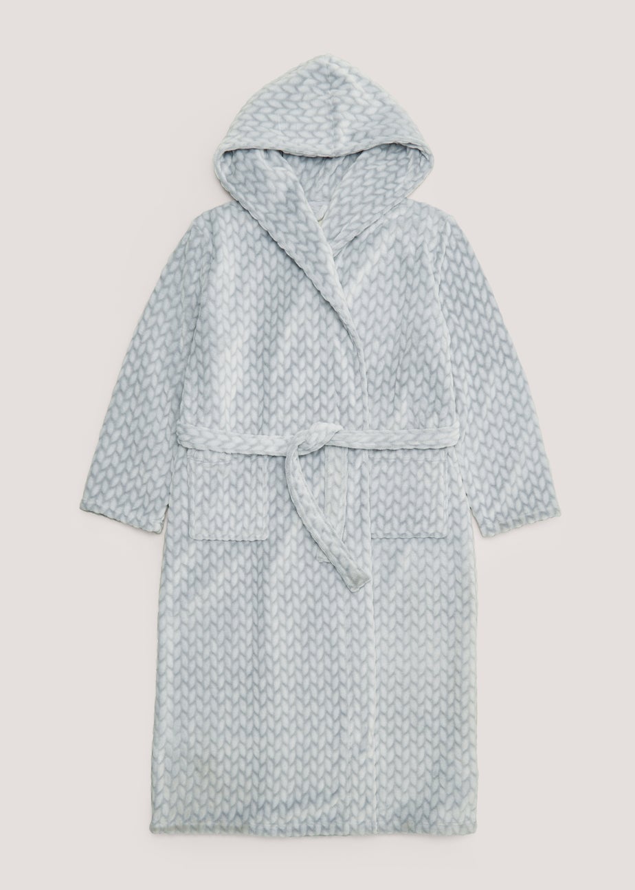 Grey Cable Longline Hooded Dressing Gown