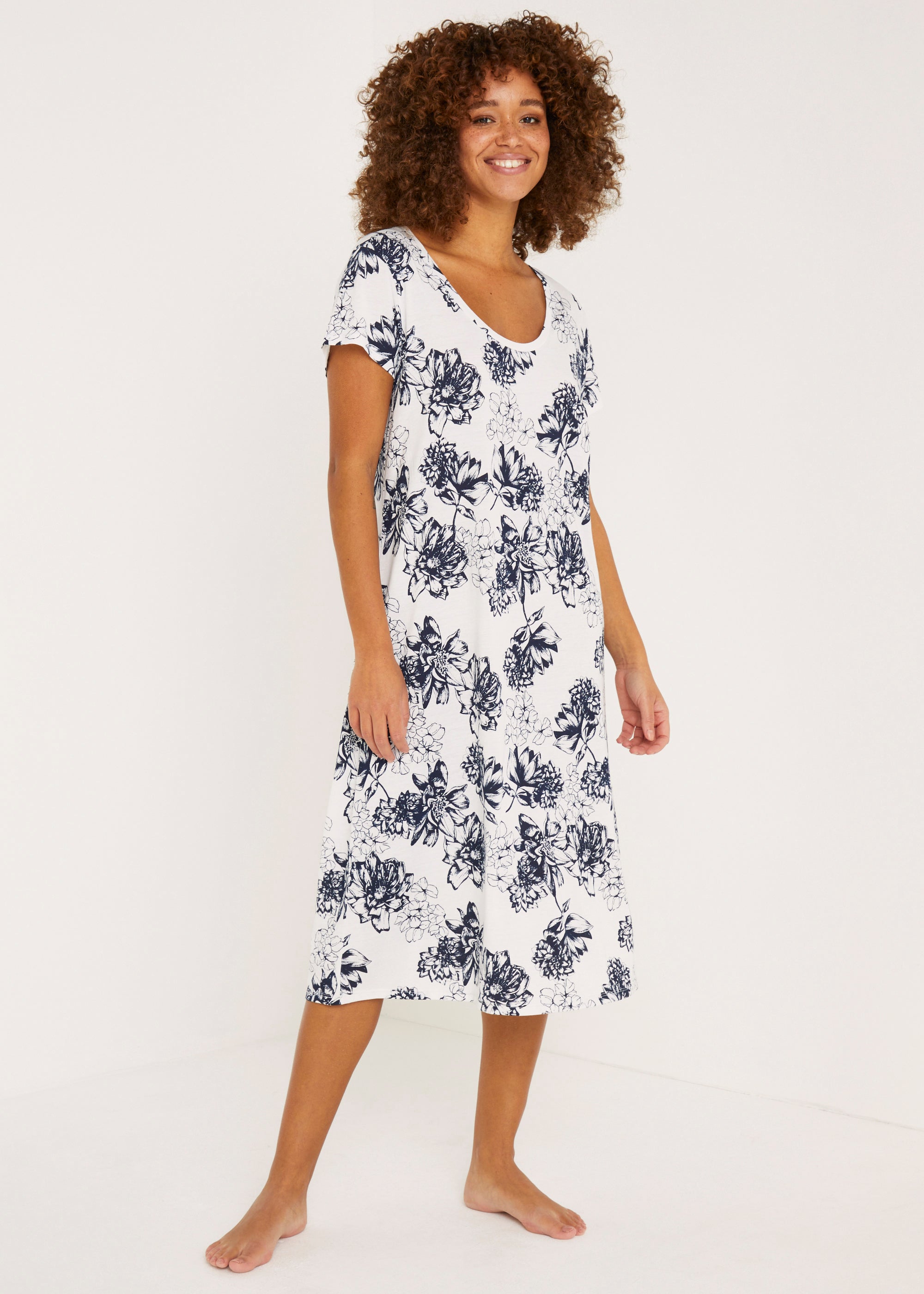 White Floral Modal Cotton Nightie - Matalan