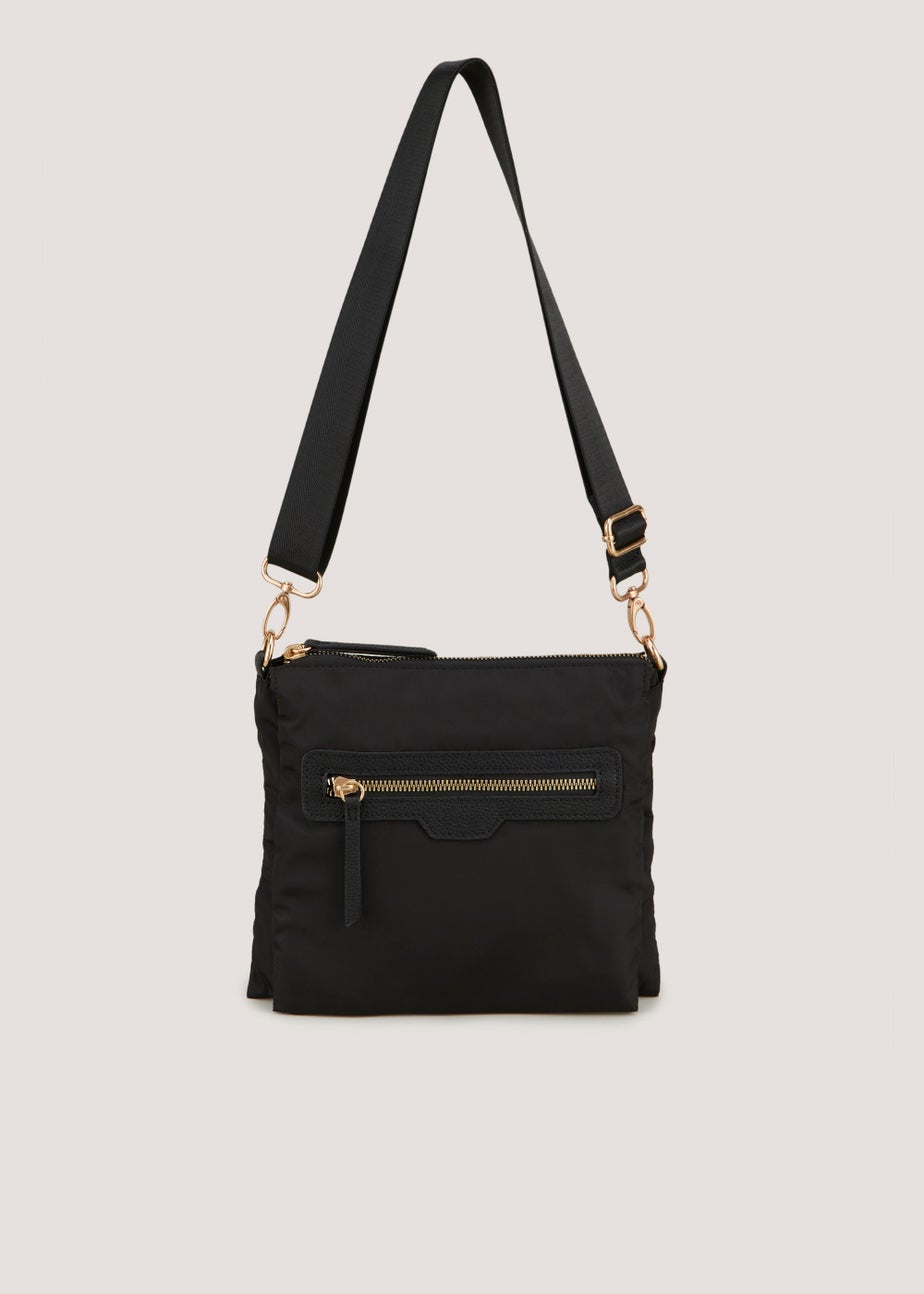 Black Nylon Messenger Crossbody Bag