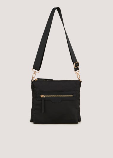 Black Nylon Messenger Crossbody Bag