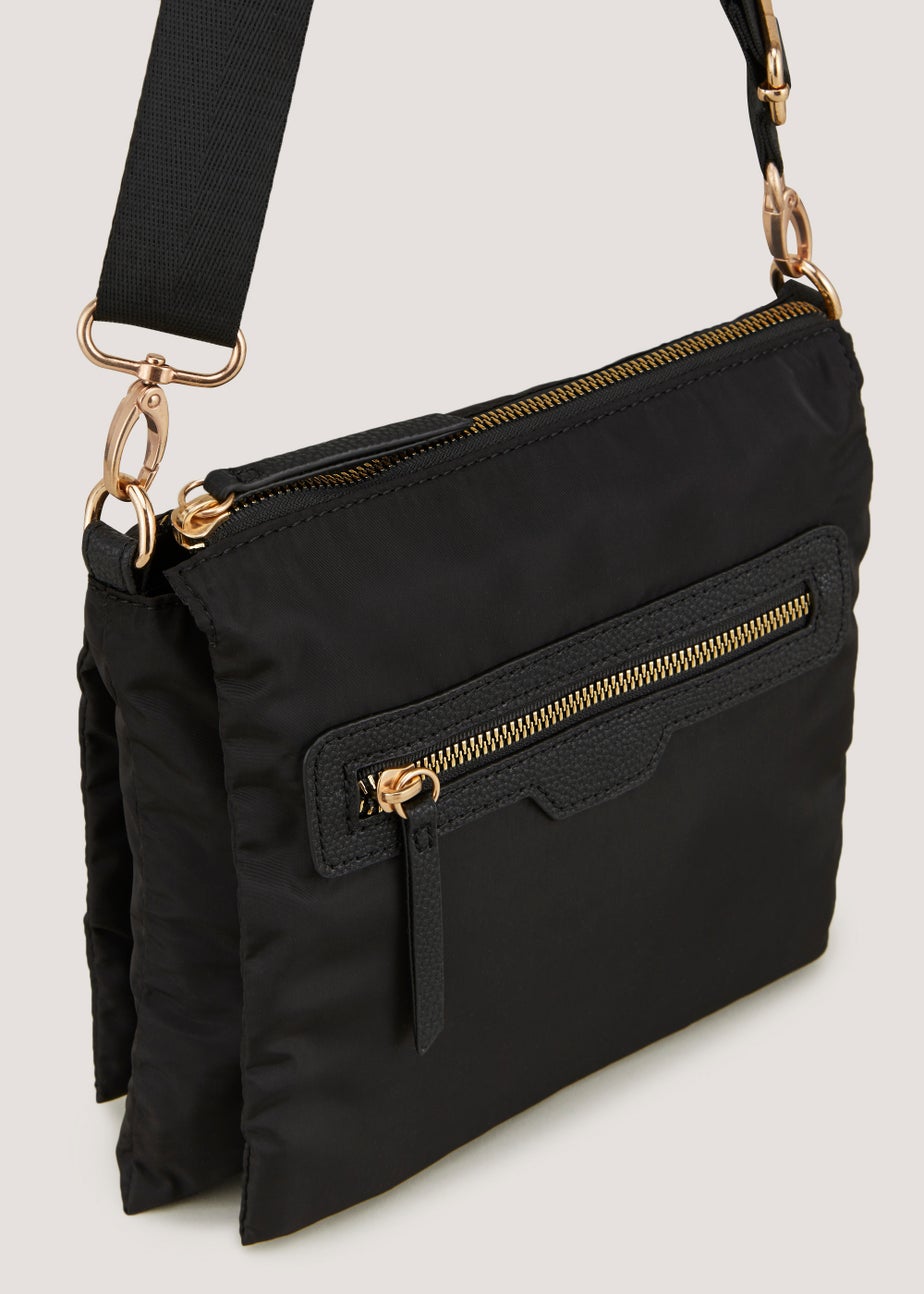 Black Nylon Messenger Crossbody Bag