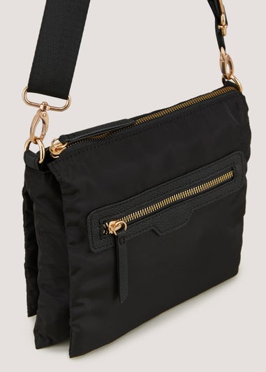 Black Nylon Messenger Crossbody Bag
