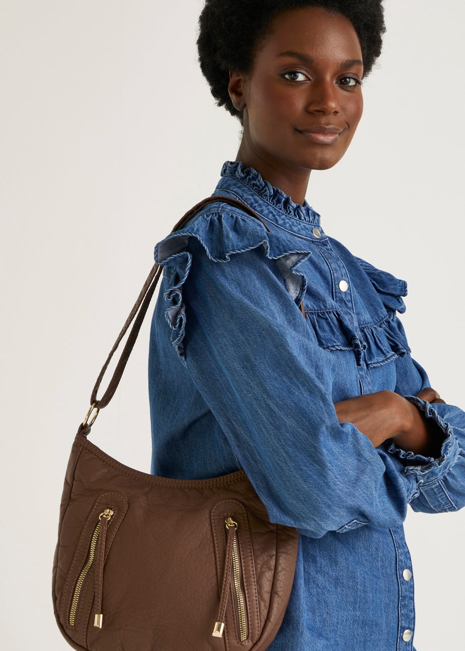 Tan PU Messenger Crossbody Bag