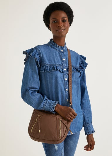 Tan PU Messenger Crossbody Bag