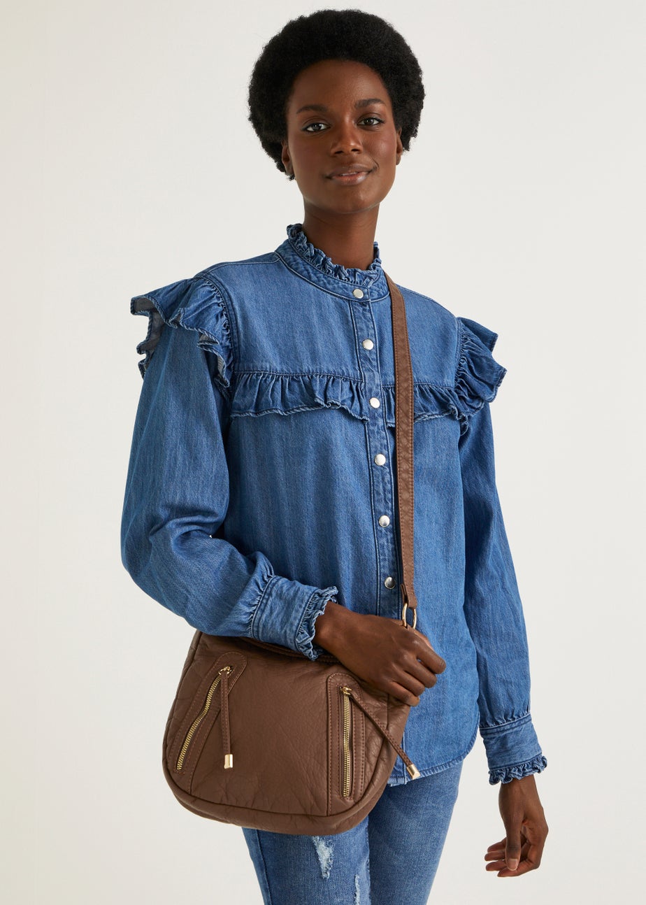 Tan PU Messenger Crossbody Bag