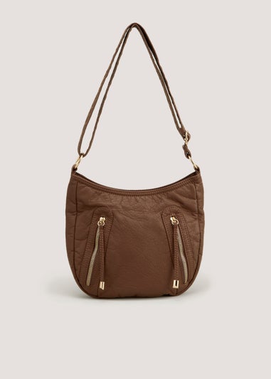 Tan PU Messenger Crossbody Bag