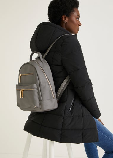 Grey PU Quilted Backpack