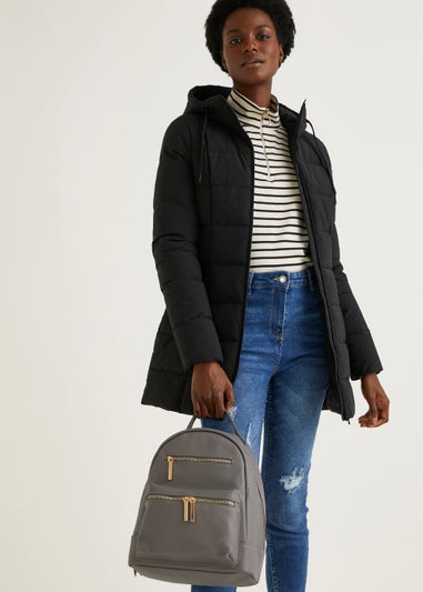 Grey PU Quilted Backpack