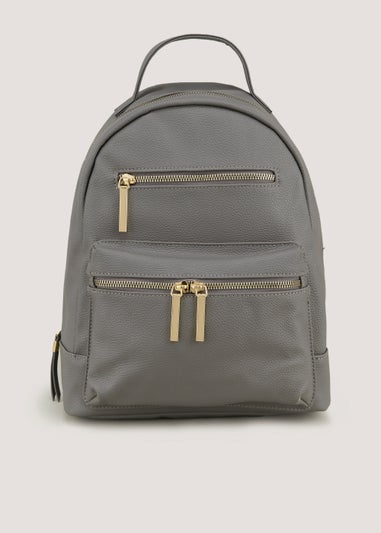 Grey PU Quilted Backpack