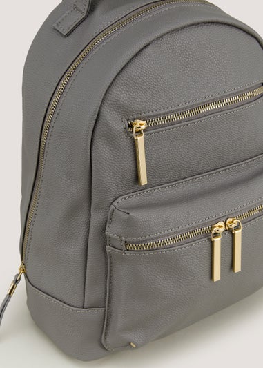 Grey PU Quilted Backpack