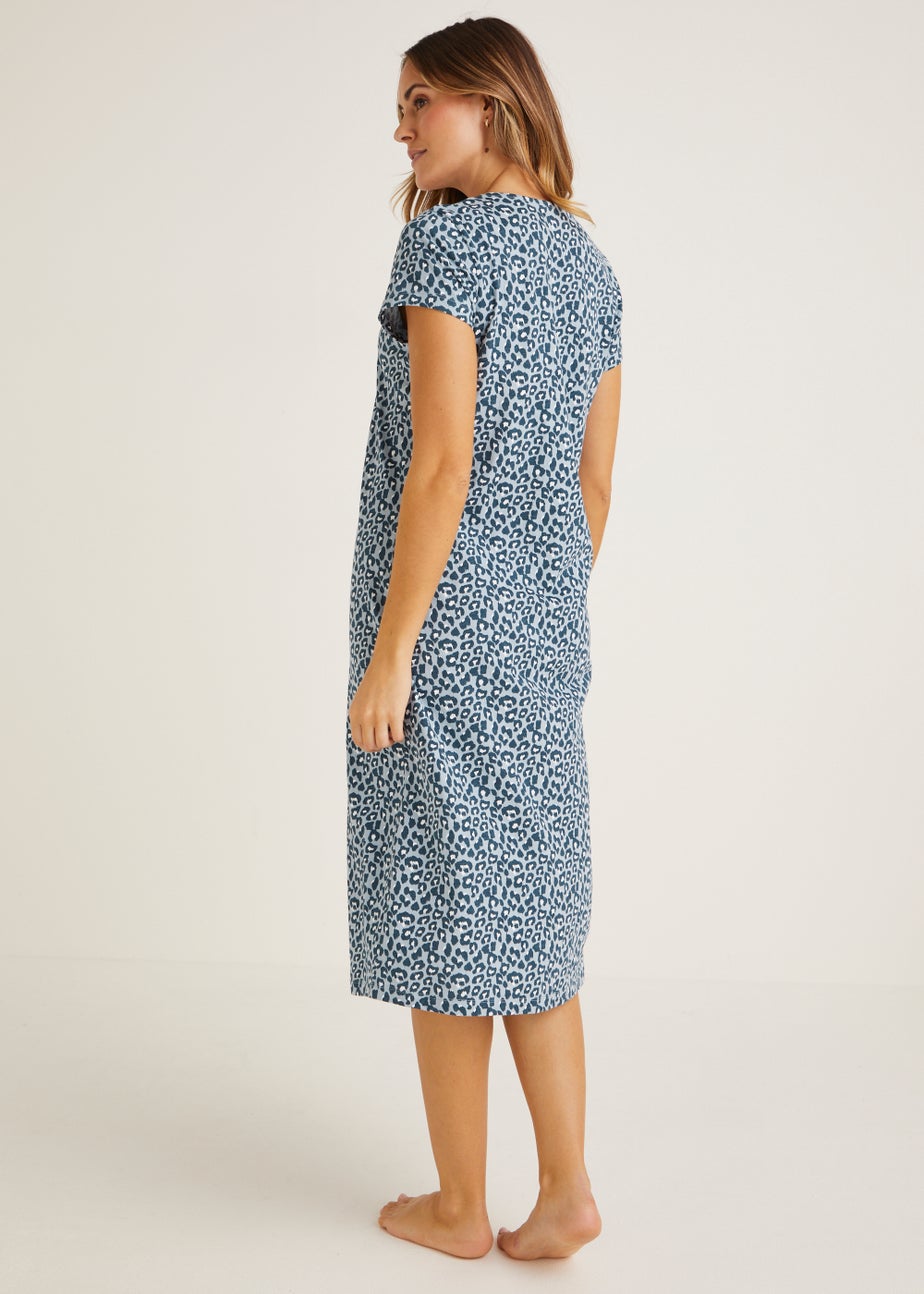 Blue Animal Print Lace Nightie (Long Length)