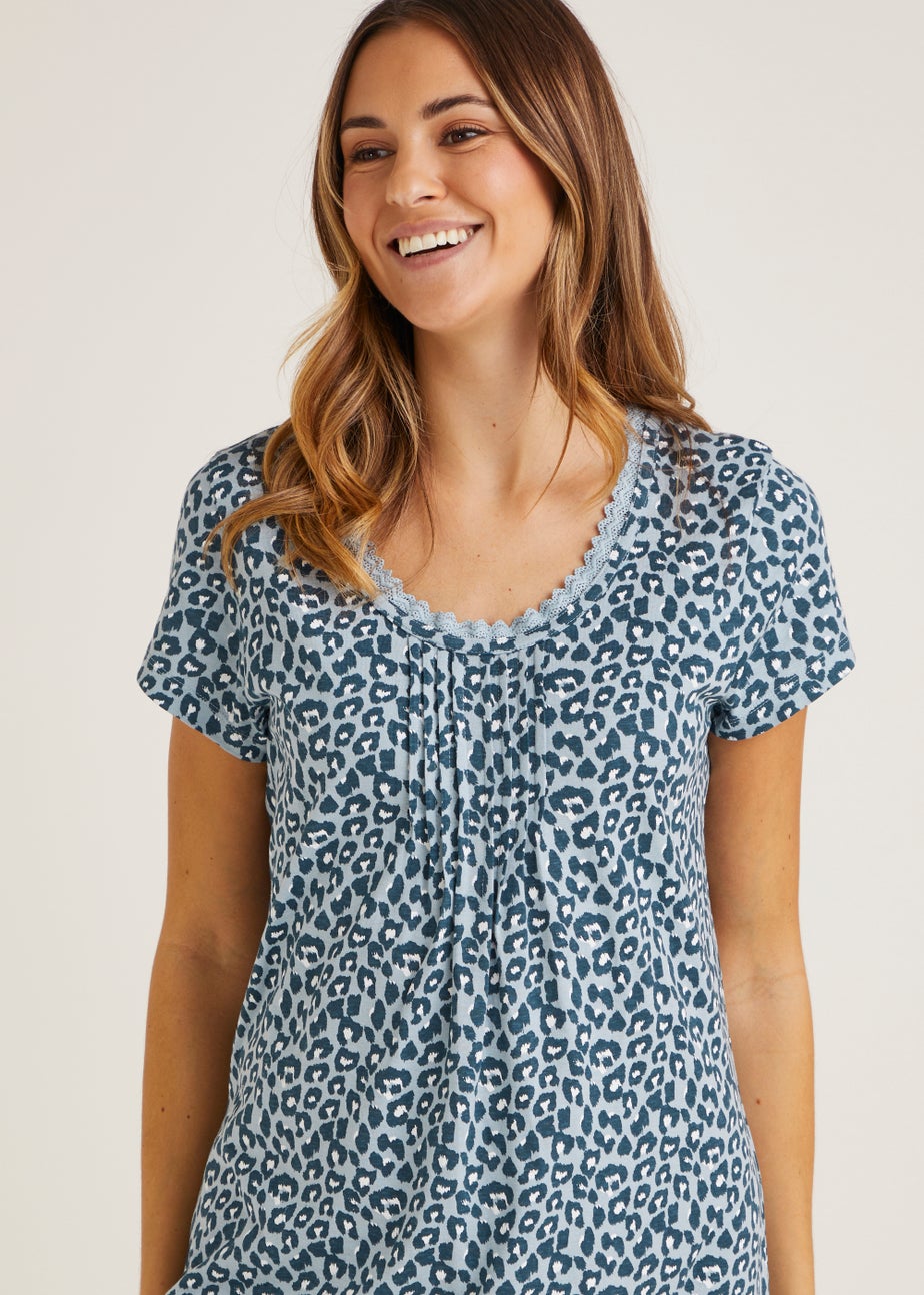 Blue Animal Print Lace Nightie (Long Length)