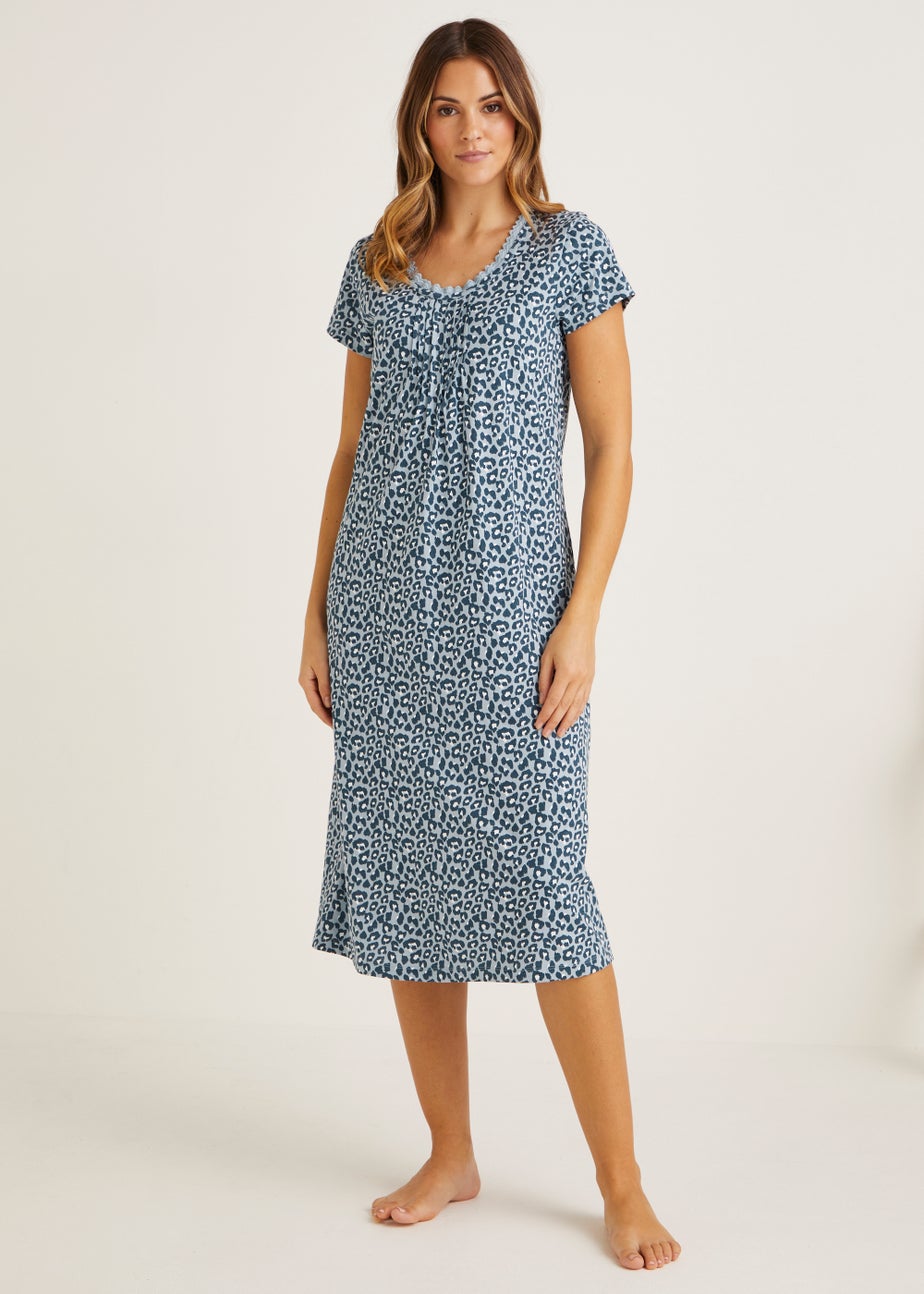 Blue Animal Print Lace Nightie (Long Length)