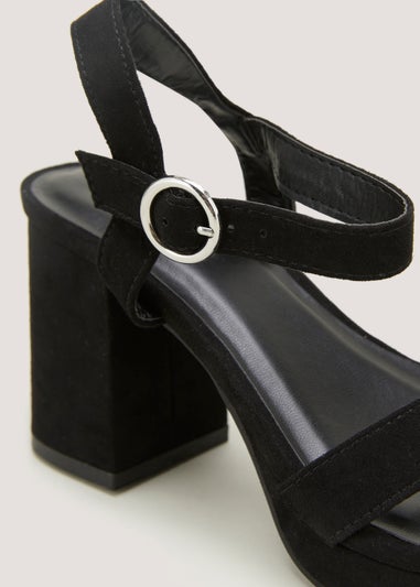 Black Cross Strap Block Heels