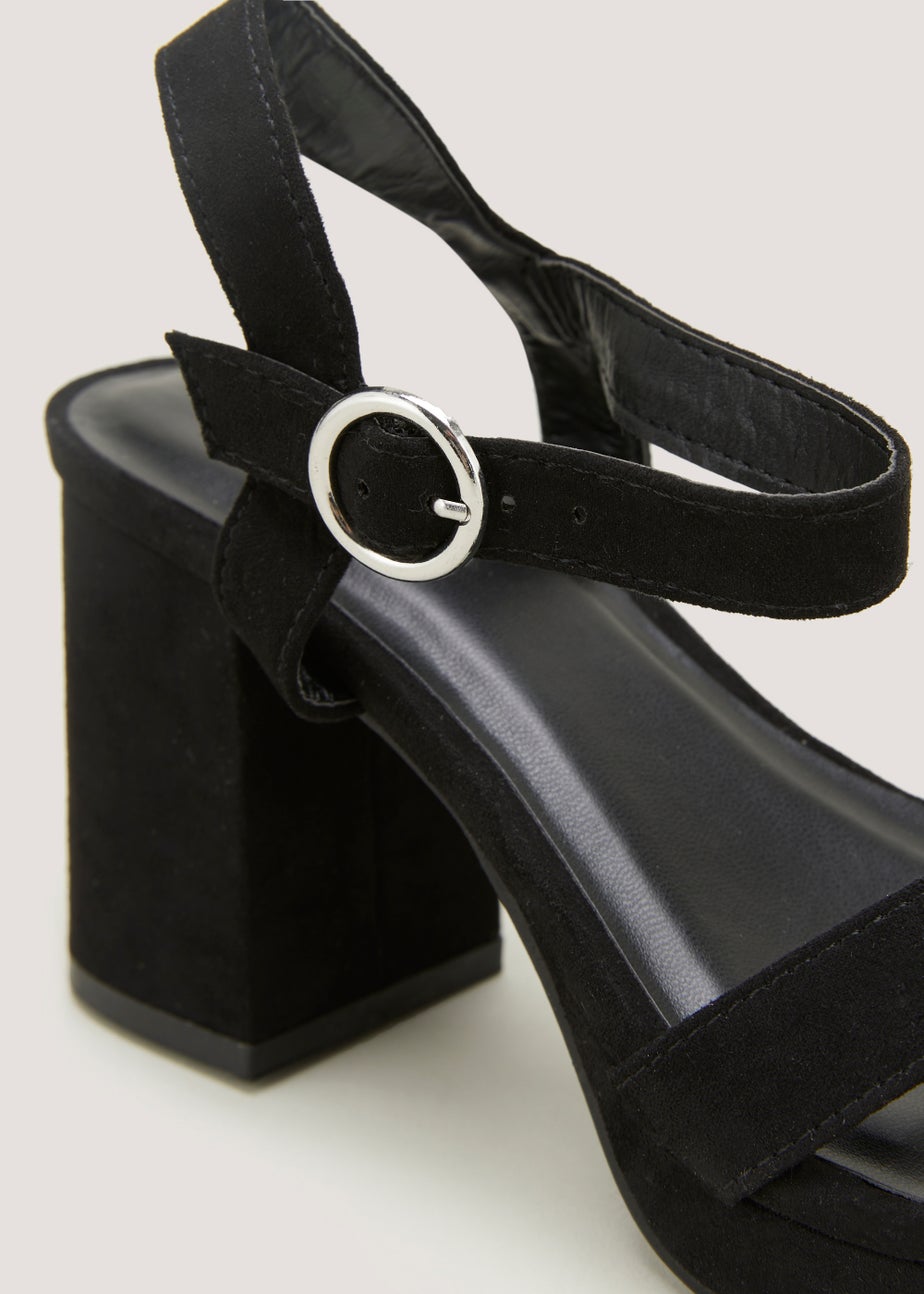Black Cross Strap Block Heels