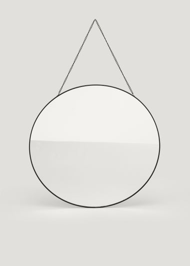 Black Round Mirror with Chain (40cm)